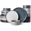 image:imageFamiware Nebula Ridge Stoneware Dinnerware Sets for 6 Plates and Bowls Sets 18 Pieces Dishes Set Microwave and Dishwasher Safe Kitchen Plates Matte BlackMulticolor