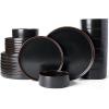 image:imageFamiware Nebula Ridge Stoneware Dinnerware Sets for 6 Plates and Bowls Sets 18 Pieces Dishes Set Microwave and Dishwasher Safe Kitchen Plates Matte BlackMatte Black
