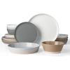 image:imageFamiware Saturn Dinnerware Sets for 4 12 Pieces Stoneware Plates and Bowls Dish Set  Chip and Scratch Resistant Microwave and Dishwasher Safe Tableware Dark GrayMultiColor Speckled 