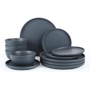 image:imageFamiware Nebula Ridge Stoneware Dinnerware Sets for 6 Plates and Bowls Sets 18 Pieces Dishes Set Microwave and Dishwasher Safe Kitchen Plates Matte BlackSpeckled Charcoal