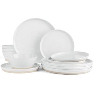 image:imageFamiware Saturn Dinnerware Sets for 4 12 Pieces Stoneware Plates and Bowls Dish Set  Chip and Scratch Resistant Microwave and Dishwasher Safe Tableware Dark GrayWhite Speckled 