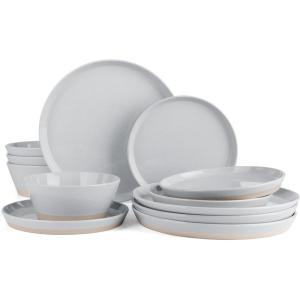 image:imageFamiware Saturn Dinnerware Sets for 4 12 Pieces Stoneware Plates and Bowls Dish Set  Chip and Scratch Resistant Microwave and Dishwasher Safe Tableware Dark GrayLight Gray Speckled 