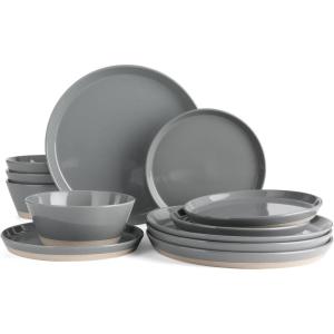 image:imageFamiware Saturn Dinnerware Sets for 4 12 Pieces Stoneware Plates and Bowls Dish Set  Chip and Scratch Resistant Microwave and Dishwasher Safe Tableware Dark GrayDark Gray Speckled 