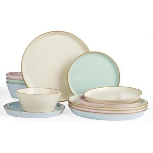 image:imageFamiware Saturn Dinnerware Sets for 4 12 Pieces Stoneware Plates and Bowls Dish Set  Chip and Scratch Resistant Microwave and Dishwasher Safe Tableware Dark GrayMulticolor