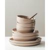 image:imageFamiware Meteor Plates and Bowls Sets for 4 12 Pieces Dinnerware Sets Microwave and Dishwasher Safe Dishes Set Blue GrayCinnamon Brown