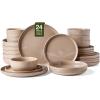 image:imageFamiware Meteor Plates and Bowls Sets for 4 12 Pieces Dinnerware Sets Microwave and Dishwasher Safe Dishes Set Blue GrayCinnamon Brown