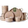 image:imageFamiware Meteor Plates and Bowls Sets for 4 12 Pieces Dinnerware Sets Microwave and Dishwasher Safe Dishes Set Blue GrayCinnamon Brown