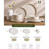 image:imageFamiware Meteor Plates and Bowls Sets for 4 12 Pieces Dinnerware Sets Microwave and Dishwasher Safe Dishes Set Blue GrayCreamy White