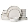 image:imageFamiware Meteor Plates and Bowls Sets for 4 12 Pieces Dinnerware Sets Microwave and Dishwasher Safe Dishes Set Blue GrayCreamy White