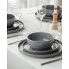 image:imageFamiware Meteor Plates and Bowls Sets for 4 12 Pieces Dinnerware Sets Microwave and Dishwasher Safe Dishes Set Blue GrayDark Gray