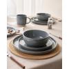 image:imageFamiware Meteor Plates and Bowls Sets for 4 12 Pieces Dinnerware Sets Microwave and Dishwasher Safe Dishes Set Blue GrayDark Gray