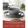 image:imageFamiware Meteor Plates and Bowls Sets for 4 12 Pieces Dinnerware Sets Microwave and Dishwasher Safe Dishes Set Blue GrayDark Gray