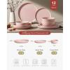 image:imageFamiware Meteor Plates and Bowls Sets for 4 12 Pieces Dinnerware Sets Microwave and Dishwasher Safe Dishes Set Blue GrayLight Pink
