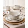image:imageFamiware Meteor Plates and Bowls Sets for 4 12 Pieces Dinnerware Sets Microwave and Dishwasher Safe Dishes Set Blue GrayMatte Beige White