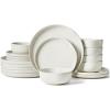 image:imageFamiware Meteor Plates and Bowls Sets for 4 12 Pieces Dinnerware Sets Microwave and Dishwasher Safe Dishes Set Blue GrayMatte Beige White