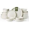 image:imageFamiware Meteor Plates and Bowls Sets for 4 12 Pieces Dinnerware Sets Microwave and Dishwasher Safe Dishes Set Blue GrayMatte Beige White
