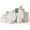 image:imageFamiware Meteor Plates and Bowls Sets for 4 12 Pieces Dinnerware Sets Microwave and Dishwasher Safe Dishes Set Blue GrayMatte Beige White