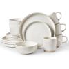 image:imageFamiware Meteor Plates and Bowls Sets for 4 12 Pieces Dinnerware Sets Microwave and Dishwasher Safe Dishes Set Blue GrayMatte Beige White