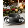 image:imageFamiware Meteor Plates and Bowls Sets for 4 12 Pieces Dinnerware Sets Microwave and Dishwasher Safe Dishes Set Blue GrayMatte Dark Charcoal
