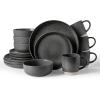 image:imageFamiware Meteor Plates and Bowls Sets for 4 12 Pieces Dinnerware Sets Microwave and Dishwasher Safe Dishes Set Blue GrayMatte Dark Charcoal