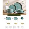 image:imageFamiware Meteor Plates and Bowls Sets for 4 12 Pieces Dinnerware Sets Microwave and Dishwasher Safe Dishes Set Blue GrayPeacock Green