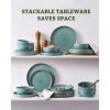 image:imageFamiware Meteor Plates and Bowls Sets for 4 12 Pieces Dinnerware Sets Microwave and Dishwasher Safe Dishes Set Blue GrayPeacock Green