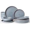 image:imageFamiware Meteor Plates and Bowls Sets for 4 12 Pieces Dinnerware Sets Microwave and Dishwasher Safe Dishes Set Blue GrayBlue Gray