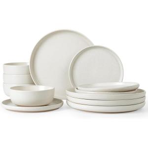 image:imageFamiware Meteor Plates and Bowls Sets for 4 12 Pieces Dinnerware Sets Microwave and Dishwasher Safe Dishes Set Blue GrayMatte Beige White