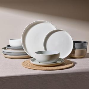 image:imageFamiware Meteor Plates and Bowls Sets for 4 12 Pieces Dinnerware Sets Microwave and Dishwasher Safe Dishes Set Blue GrayMulticolor
