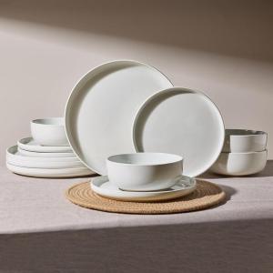 image:imageFamiware Meteor Plates and Bowls Sets for 4 12 Pieces Dinnerware Sets Microwave and Dishwasher Safe Dishes Set Blue GrayWhite