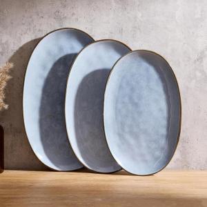 image:imagefamiware Serving Platter Oval 1559143129 inch Serving Dishes for Entertaining Serving Bowls Microwave Safe Stonware Serving Trays for Party Turkey Cheese Ocean Series Cinnamon BrownBlue