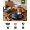image:imageFamiware Venus Speckled Dinnerware Set with Pasta Bowls Service for 6 24 Pieces Stoneware Plates and Double Bowls Sets Microwave amp DishwasherSafe Dishes with Trim Matte Dark GreenMulticolor