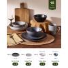 image:imageFamiware Venus Speckled Dinnerware Set with Pasta Bowls Service for 6 24 Pieces Stoneware Plates and Double Bowls Sets Microwave amp DishwasherSafe Dishes with Trim Matte Dark GreenMulticolor