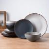 image:imageFamiware Venus Speckled Dinnerware Set with Pasta Bowls Service for 6 24 Pieces Stoneware Plates and Double Bowls Sets Microwave amp DishwasherSafe Dishes with Trim Matte Dark GreenMulticolor