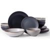 image:imageFamiware Venus Speckled Dinnerware Set with Pasta Bowls Service for 6 24 Pieces Stoneware Plates and Double Bowls Sets Microwave amp DishwasherSafe Dishes with Trim Matte Dark GreenMulticolor