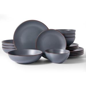 image:imageFamiware Venus Speckled Dinnerware Set with Pasta Bowls Service for 6 24 Pieces Stoneware Plates and Double Bowls Sets Microwave amp DishwasherSafe Dishes with Trim Matte Dark GreenCharcoal