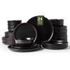 image:imageFamiware Mercury Dinnerware Sets with Mugs Service for 4 16 Pieces Plates and Bowls Sets Microwave and Dishwasher Safe Dishes Set CharcoalMatte Black