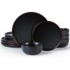 image:imageFamiware Mercury Dinnerware Sets with Mugs Service for 4 16 Pieces Plates and Bowls Sets Microwave and Dishwasher Safe Dishes Set CharcoalMatte Black