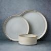 image:imageFamiware Star Stoneware Dinnerware Sets for 4 16pcs Chip and Scratch Resistant Microwave amp Dishwasher Safe Complete Dishes Pasta Bowl Cereal Bowl Dinner Plate Salad Plate Ribbed Deep ForestCappuccino White