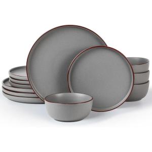 image:imageFamiware Mercury Dinnerware Sets with Mugs Service for 4 16 Pieces Plates and Bowls Sets Microwave and Dishwasher Safe Dishes Set CharcoalDark Gray