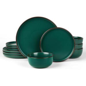 image:imageFamiware Mercury Dinnerware Sets with Mugs Service for 4 16 Pieces Plates and Bowls Sets Microwave and Dishwasher Safe Dishes Set CharcoalDark Green