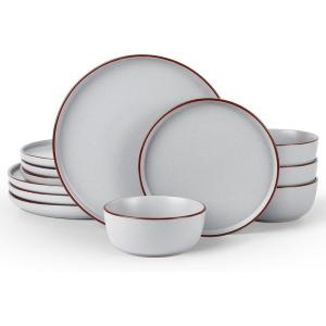image:imageFamiware Mercury Dinnerware Sets with Mugs Service for 4 16 Pieces Plates and Bowls Sets Microwave and Dishwasher Safe Dishes Set CharcoalLight Grey