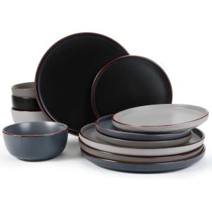 image:imageFamiware Mercury Dinnerware Sets with Mugs Service for 4 16 Pieces Plates and Bowls Sets Microwave and Dishwasher Safe Dishes Set CharcoalMulticolor