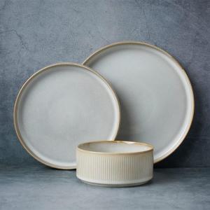 image:imageFamiware Star Stoneware Dinnerware Sets for 4 16pcs Chip and Scratch Resistant Microwave amp Dishwasher Safe Complete Dishes Pasta Bowl Cereal Bowl Dinner Plate Salad Plate Ribbed Deep ForestCappuccino White
