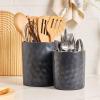 image:imagefamiware Ocean Utensil Holder 7258 Ceramic Kitchen Utensil Holder for Countertop Cooking Utensil Crocks Utensil Organizer for Spatula amp Spoon Kitchen Decor Set of 2 Matte WhiteMatte Dark Charcoal