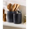 image:imagefamiware Ocean Utensil Holder 7258 Ceramic Kitchen Utensil Holder for Countertop Cooking Utensil Crocks Utensil Organizer for Spatula amp Spoon Kitchen Decor Set of 2 Matte WhiteMatte Dark Charcoal