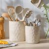image:imagefamiware Ocean Utensil Holder 7258 Ceramic Kitchen Utensil Holder for Countertop Cooking Utensil Crocks Utensil Organizer for Spatula amp Spoon Kitchen Decor Set of 2 Matte WhiteVanilla White