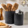 image:imagefamiware Ocean Utensil Holder 7258 Ceramic Kitchen Utensil Holder for Countertop Cooking Utensil Crocks Utensil Organizer for Spatula amp Spoon Kitchen Decor Set of 2 Matte WhiteMatte Dark Charcoal