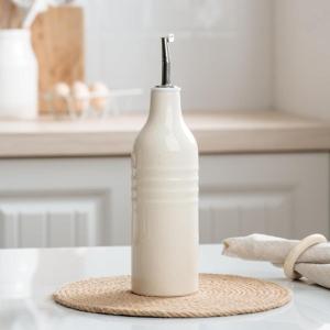 image:imagefamiware Milkyway 16oz Ceramic Olive Oil Dispenser Bottle 1 Piece Oil Dispenser for Kitchen with Stainless Steel Pourers Suitable for Storage Vinegar Soy Sauce Coffee Syrup Matte Beige WhiteVanilla White