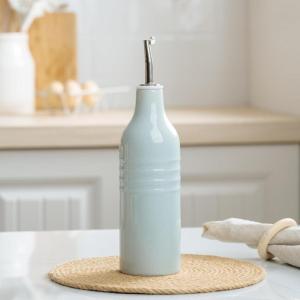 image:imagefamiware Milkyway 16oz Ceramic Olive Oil Dispenser Bottle 1 Piece Oil Dispenser for Kitchen with Stainless Steel Pourers Suitable for Storage Vinegar Soy Sauce Coffee Syrup Matte Beige WhiteLight Blue